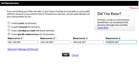Godaddy域名设置HE免费DNS的方法